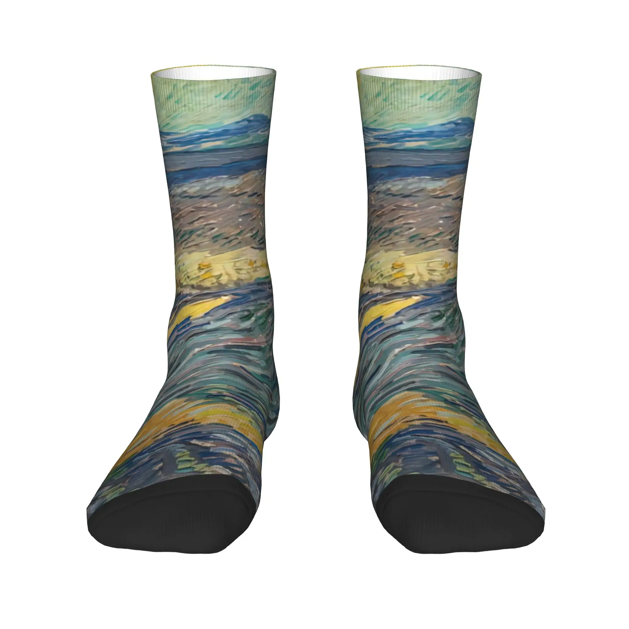 حقل فان جوخ مع الحراثة المزارعين الجوارب جوارب الربيع Harajuku الرجال الجوارب المريحة مخصص تسلق الجوارب المضادة للبكتيريا