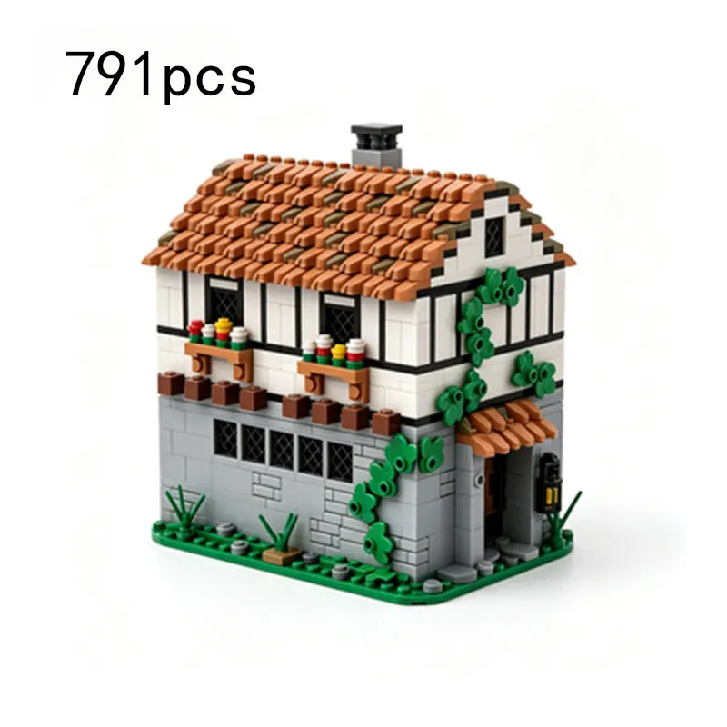 

MOC 791PCS Small Particle Building Blocks Medieval Tavern Building Expansion Castle Model Toy Gift Ornament