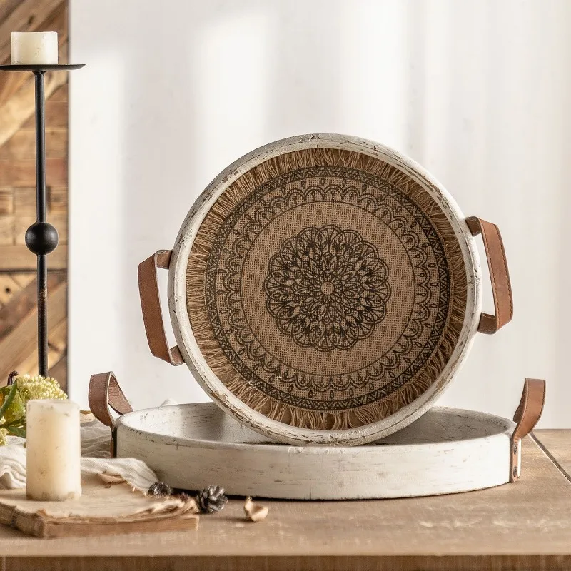 Retro ethnic dinner plate home old decoration Japanese storage ornament, handmade binaural desktop fruit plate Internet