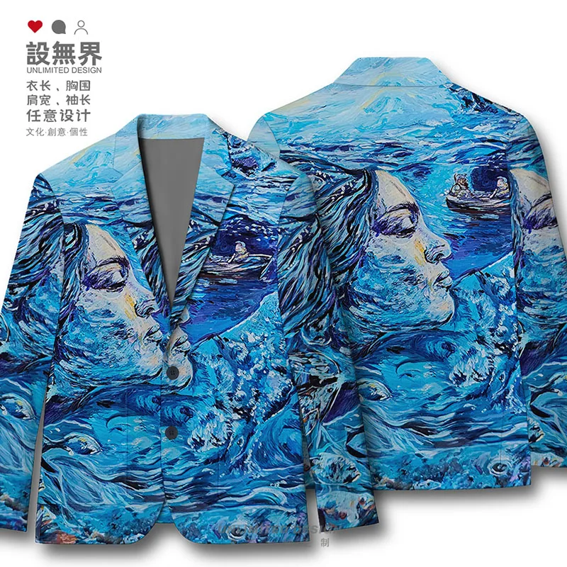 Inuit mitológico mar deusa sedna pintura a óleo arte masculino blazer para homem terno impresso casual arte roupas outono