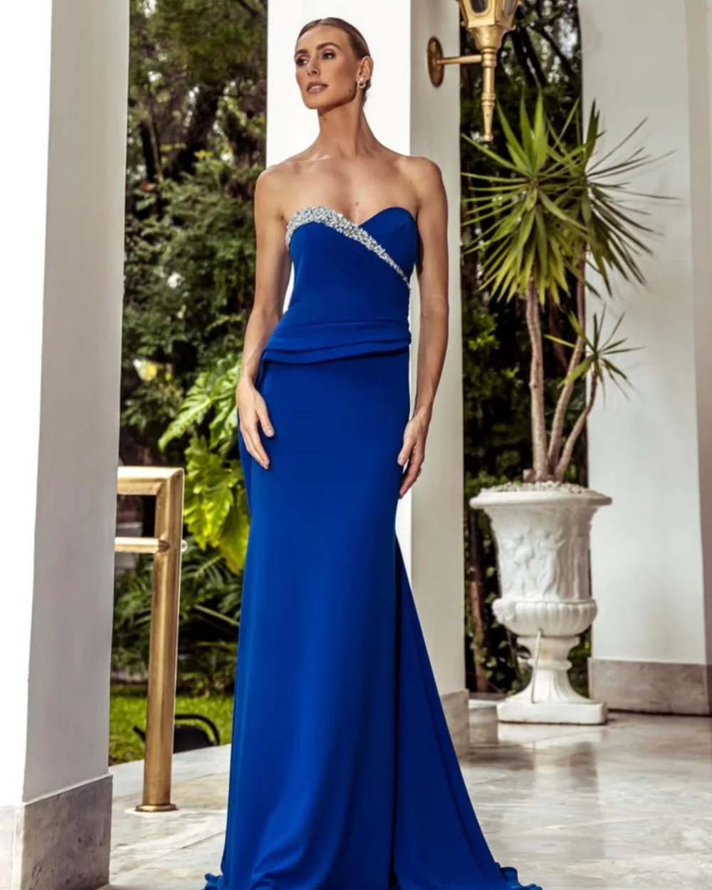 

Customized Modern Style Classic Jersey Rhinestone Draped Mermaid Strapless Long Dresses Bespoke Occasion Dresses Sizes Available
