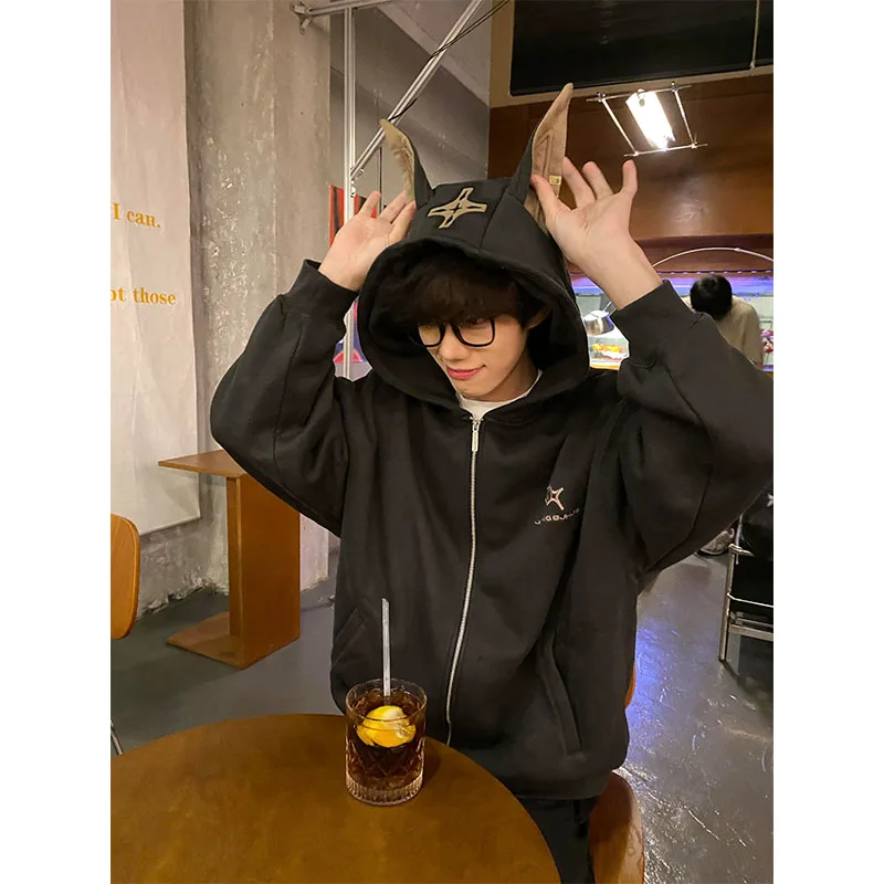 

Retro American Bulldog Hoodie Men's Spring Autumn Style High-End Knitted Cardigan Couple's Baseball Jacket Loose Fit Casual