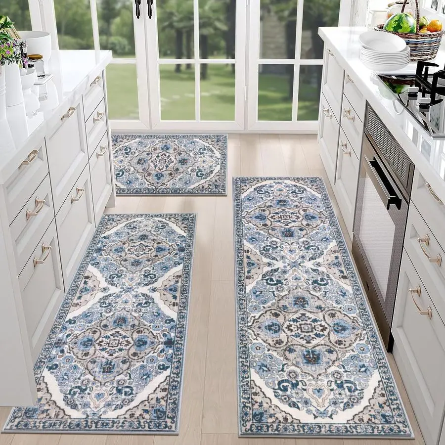 

Farmhouse Kitchen Rugs Sets of 3 Non Slip Washable Boho Kitchen Rugs and Mats for Floor Kitchen Runner Rug Floor Carpet for Kitc