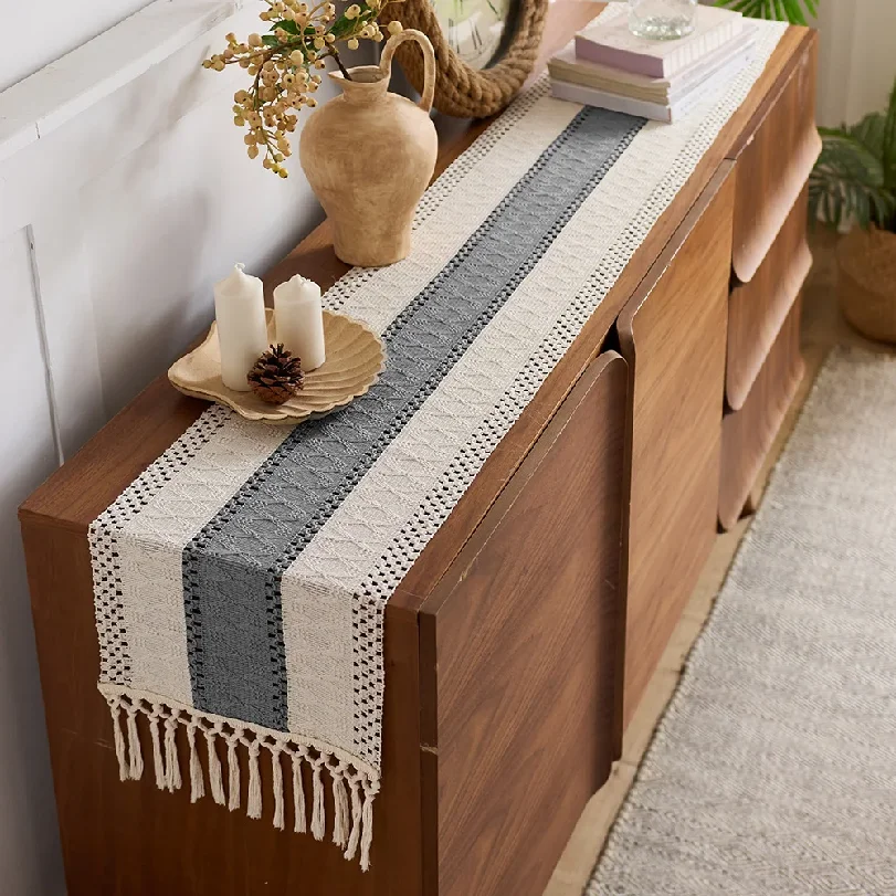 1PC Bohemian Rustic Style Table Runner Multi-Functional Decor for Dining Bedroom Living Room Kitchen Vanity Table