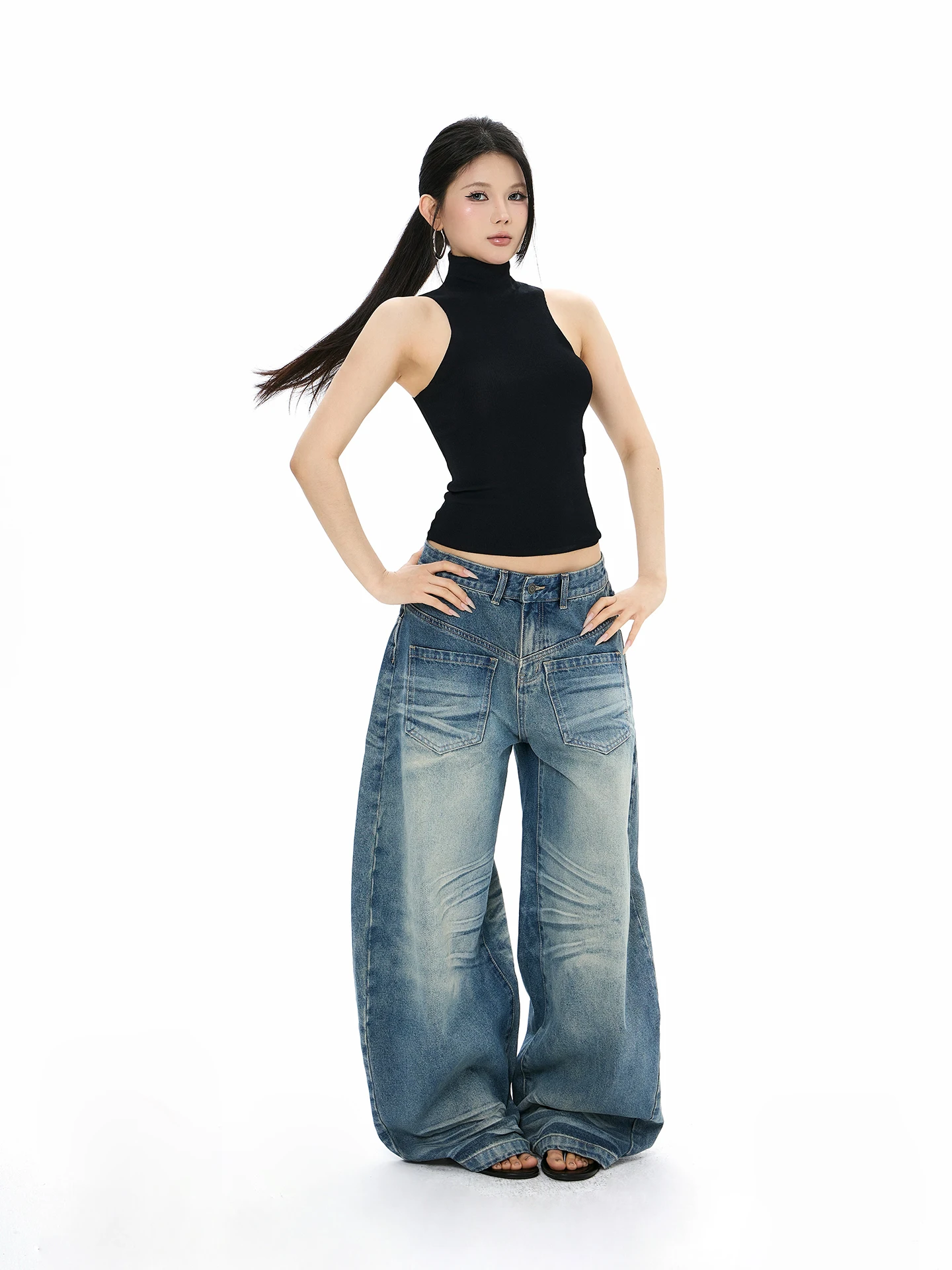 

Джинсы с широкими штанинами и низкой посадкой, с вырезами, из комфортного хлопка, повседневные брюки для молодых женщин, американские джинсы в стиле sle.