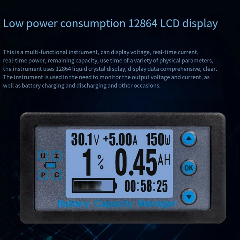 VA9210 120V 200A Digital Voltmeter Ammeter Battery Capacity Indicator Hall Coulomb Meter Tester Power Detector