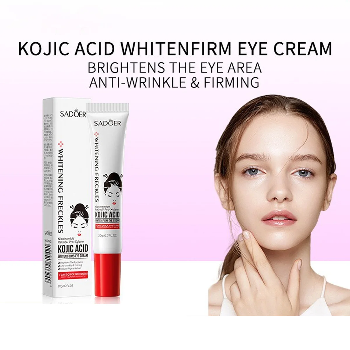 Crema para ojos blanqueadora y removedora de manchas con ácido kójico, crema para ojos hidratante y abrillantadora con niacinamida y retinol, antiarrugas.