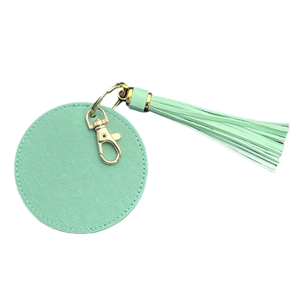 

Fashion Custom Round Keyring Korean Circular Version Leather Keychain Tassel Gold Clasp Bag Pendant Key Ring Gift for Women Girl