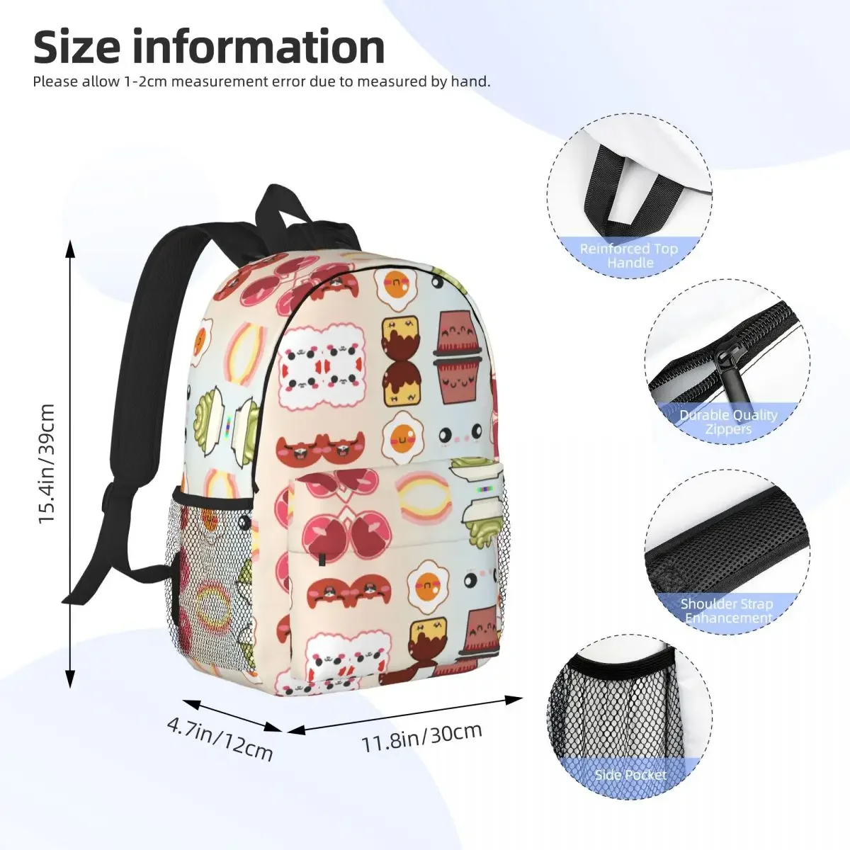 Kawaii Food Take A Break Sushi Cats Graphic Backpacks Teenager Bookbag Cartoon Students School Bags Travel Rucksack Shoulder Bag