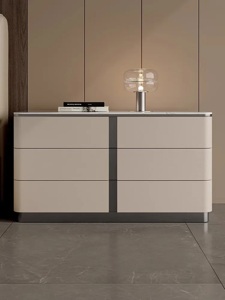 Minimalist light luxury three-pump bedside table, all solid wood, modern simple bedroom bedside table