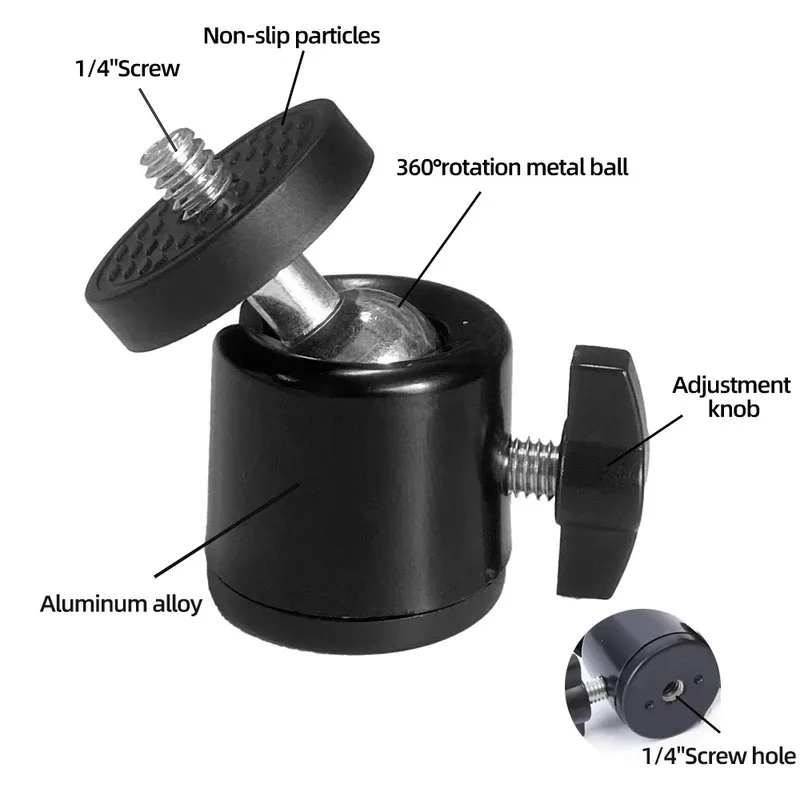 Hot Shoe 1/4 Screw Hole Tripod Mount Camera Head Adapter Ball Head with Lock LED Light Flash Bracket Holder For DSLR DV Cameras view 3