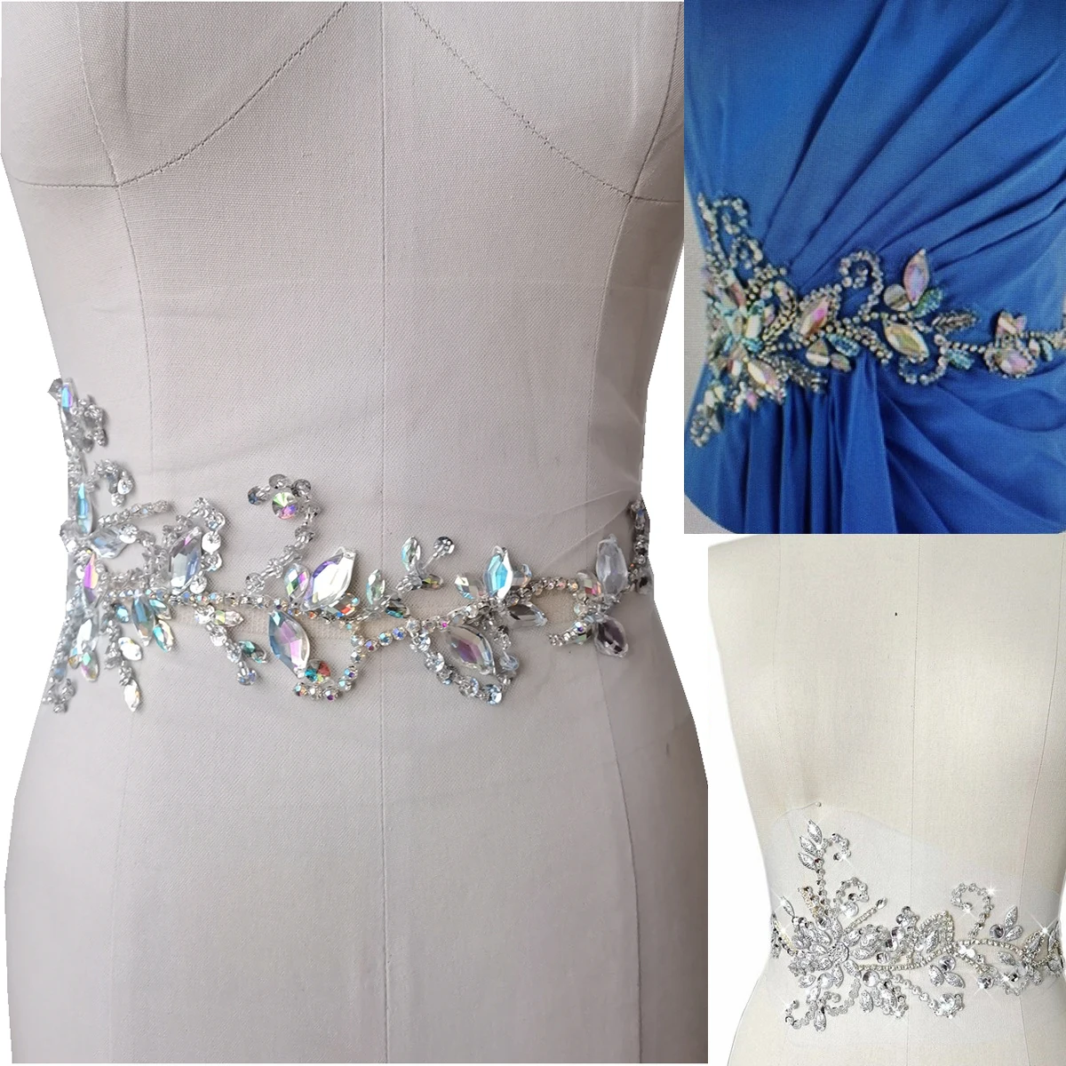 5 Colors Luxury Handmade Rhinestone Hot Diamond Material 32*12cm Tulle Apparel Decoration Party Dress Predecessor Waist Fabric