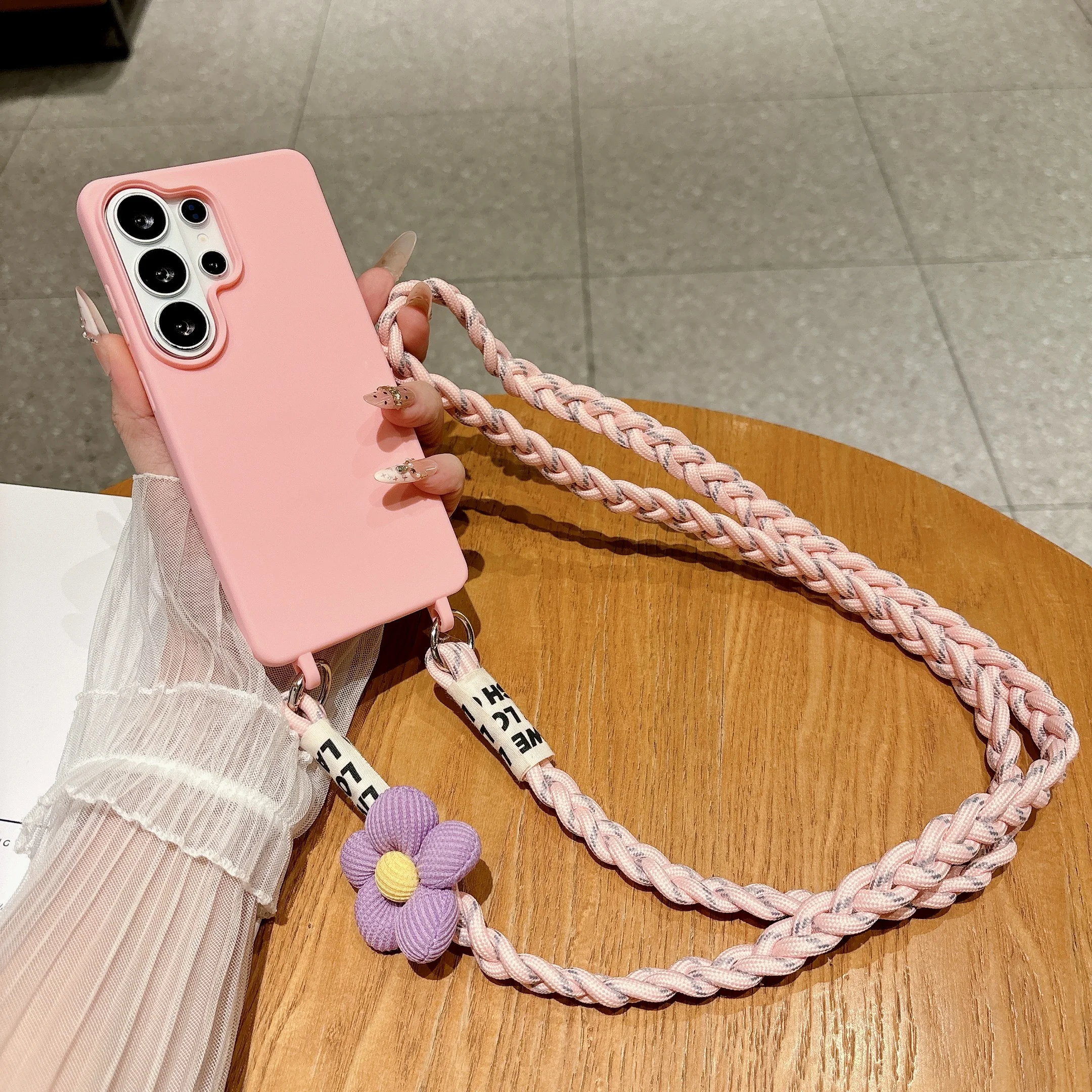 Trendy Braided Crossbody Lanyard Candy Silicone Case For Samsung Galaxy A27 A57 A37 A07 A08 A17 A18 A56 A26 A36 A55 A35 5G Cover