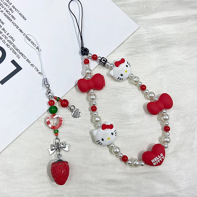 

Cartoon Kt Cat Mobile Pendant Anti-lost Lanyard Wrist Rope For Women Girls Cute Love Strawberry Phone Chain Gifts