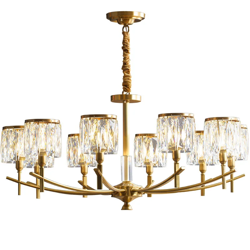 

All copper light luxury crystal chandelier, dining room modern simple atmosphere, villa living room chandelier