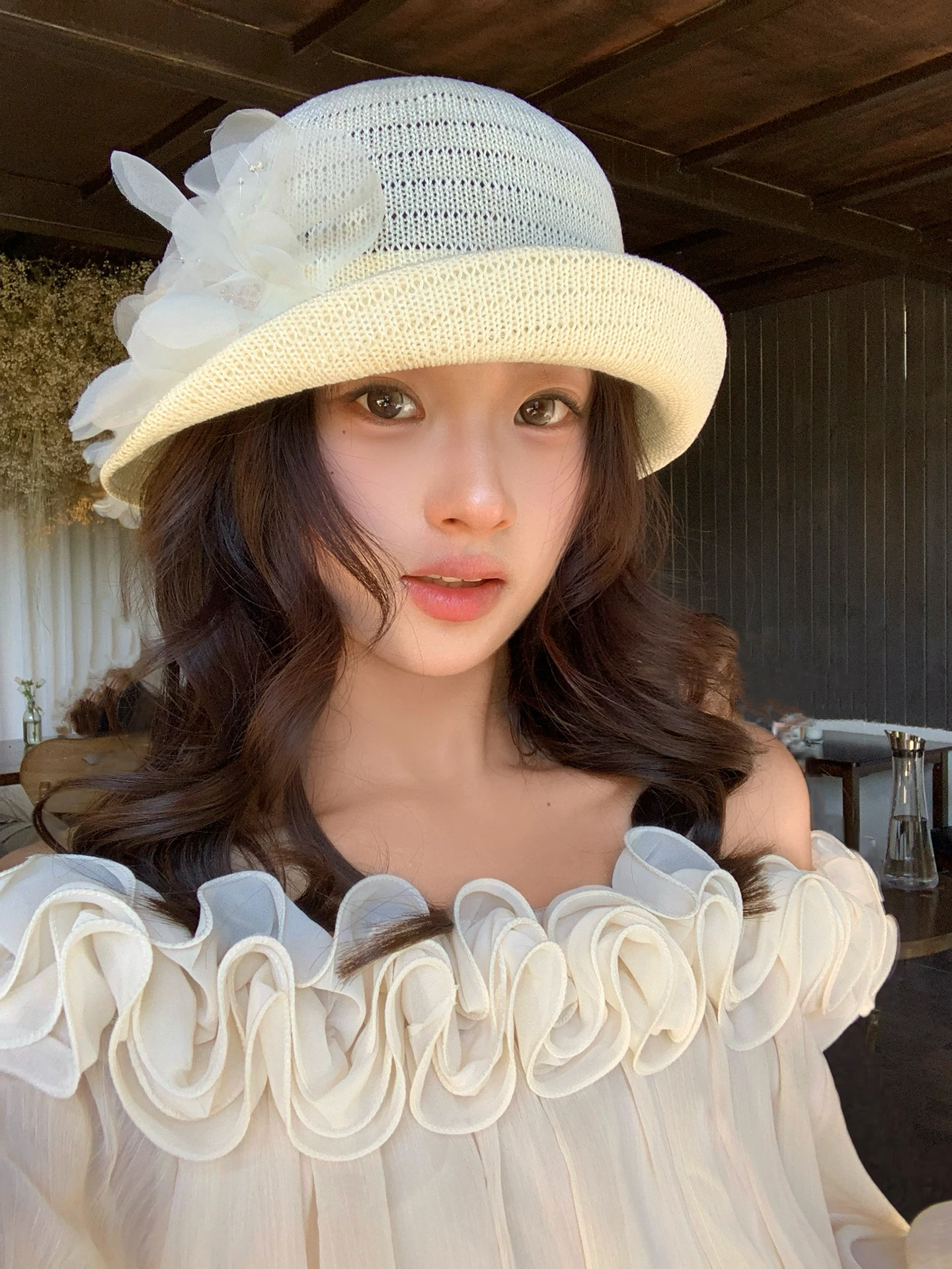 Hebe Style Floral Fisherman Hat Women's Summer Breathable Elegant Small Gift Hat High-End Feeling Curl  Bowl Hat