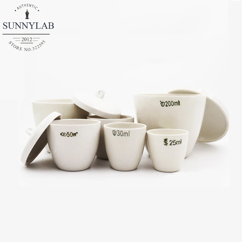 모든 크기 가능 세라믹 도가니, 학교 실험실 실험용 뚜껑 포함, 5ml ~ 300ml 도자기 실험실, 1 개, 2 개, 5 개, 10 개