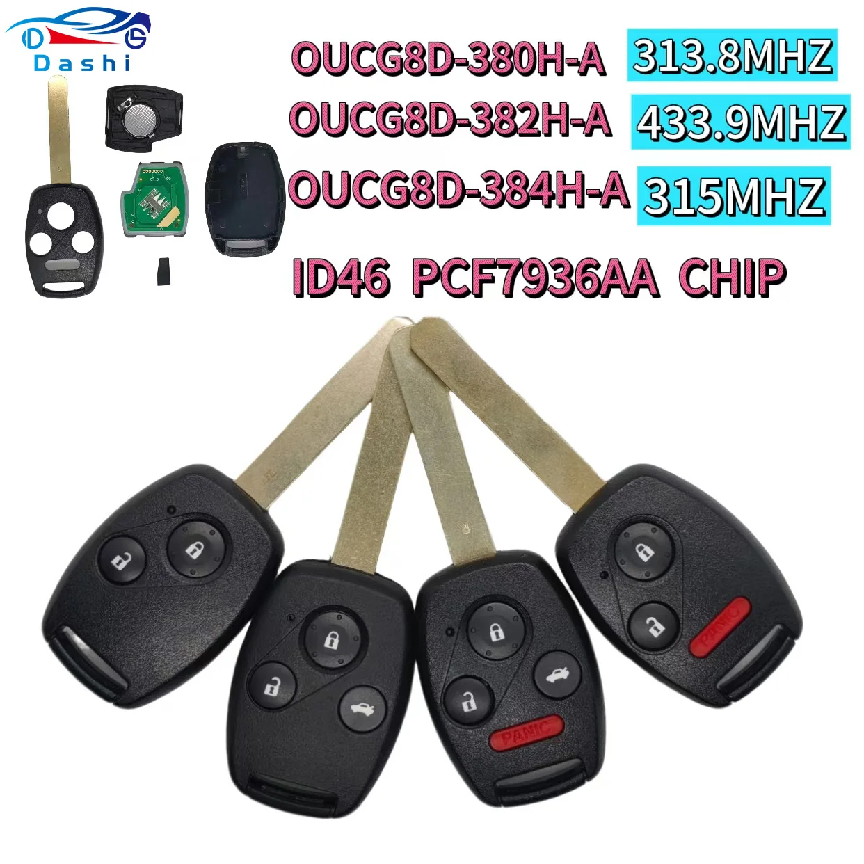 

Da Shi 313.8/315/433MHz ID48 Remote Key G8D-384H382H/380H-A for Honda Accord CRV HRV Fit City Jazz Odyssey Shuttle Civic