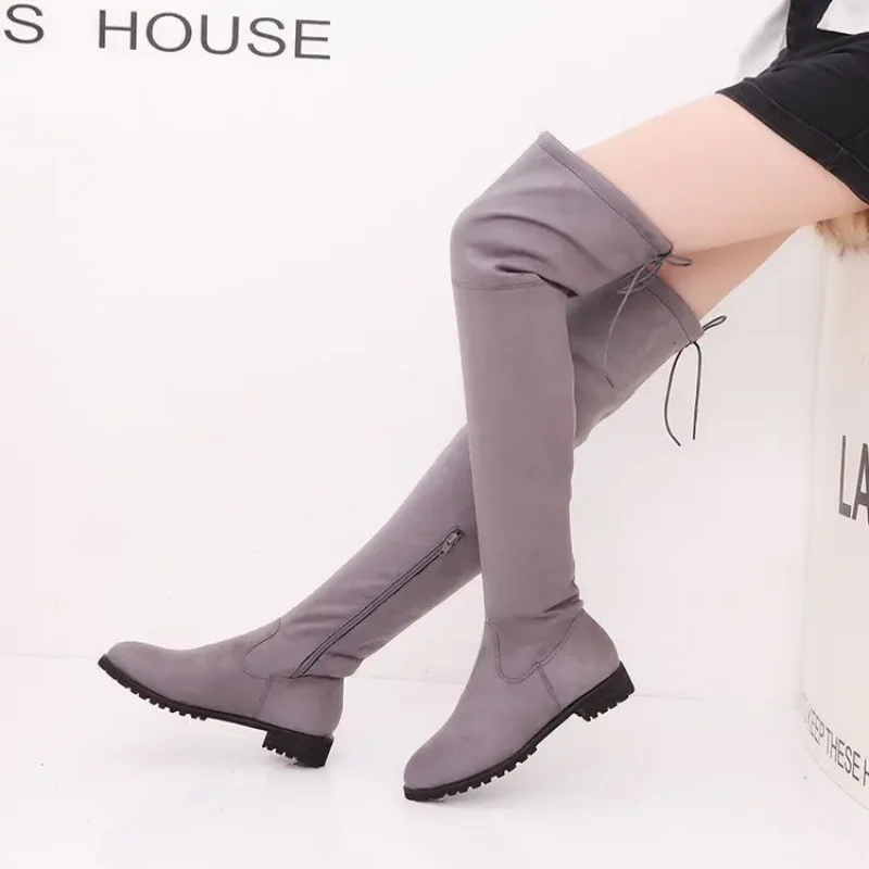 Autumn Newest Red Suede Round Toe Over The Knee Boots 2019 Thick Heels Woman Fashion Boots Winter Long Boots