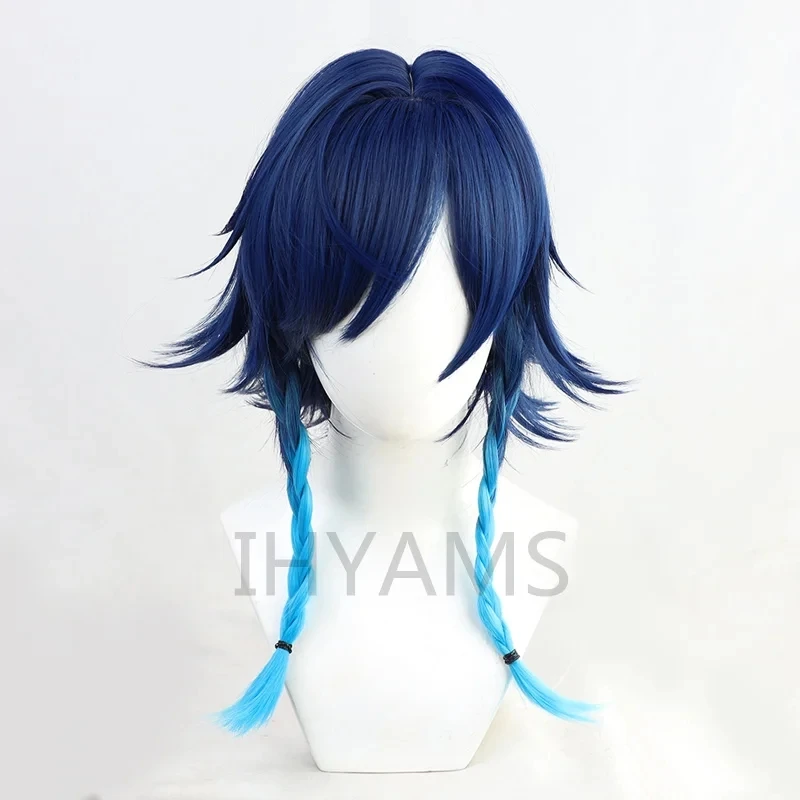 

Game Venti Cosplay Wigs Gradient Blue Short Cosplay Wig Braided Wigs Heat Resistant Synthetic Hair + Wig Cap