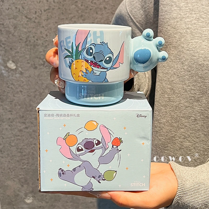 

Disney Stitch Cartoon Ceramic Mugs Set of 4 Stackable Gift Box Birthday New Year Gift for Girlfriend Female Friend Women