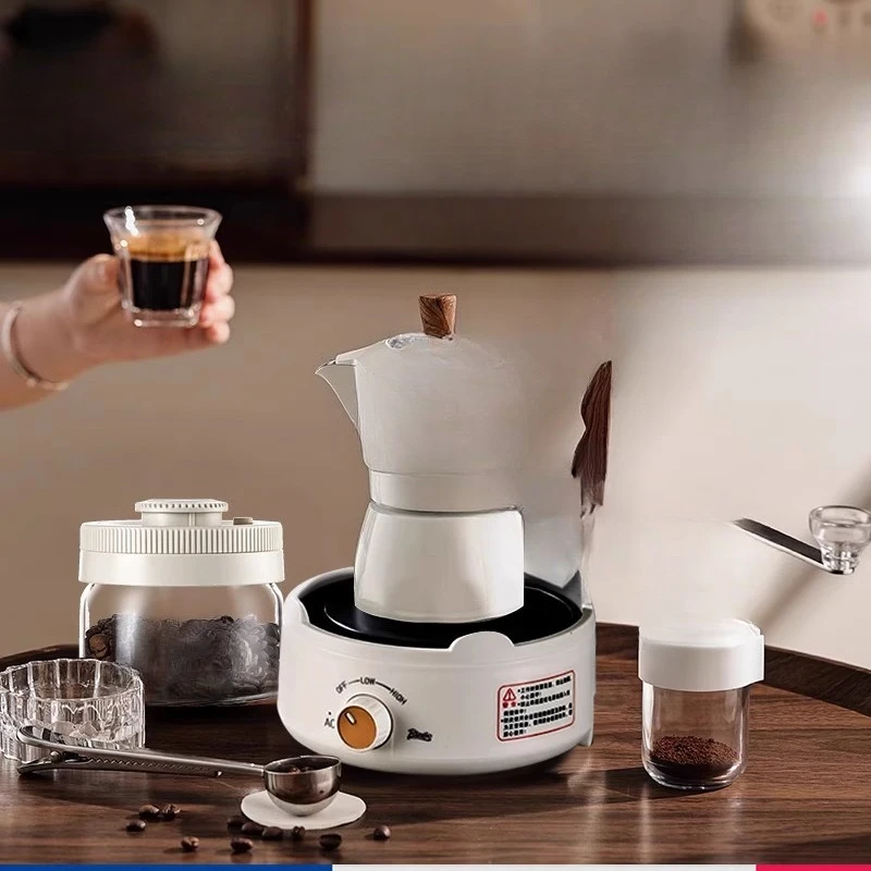 

Electric stove, coffee maker, small hand-cranked espresso machine for household use