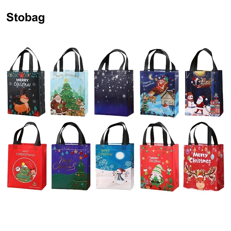 

Stobag 50pcs Wholesale Merry Christmas Non-woven Tote Bags Gift Kids Child Handbag Fabric Storage Reusable Pouches Party Favors
