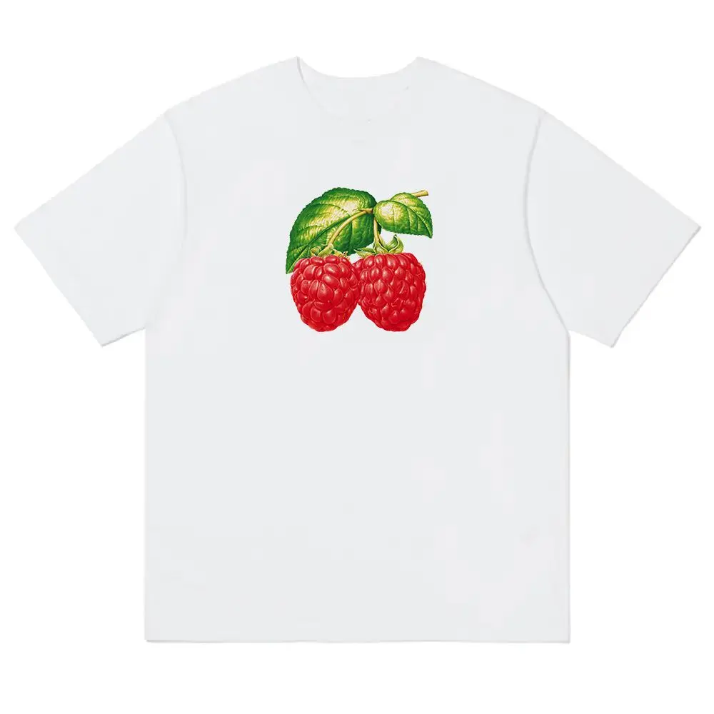 

Original Design: White Pure Cotton Summer Cranberry Printed Round-neck Short-sleeved T-shirt, A Niche Fruit Women's Top