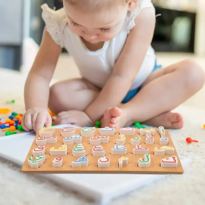 Arabic Alphabet Wooden Puzzle Board Preschool Learning Toy Early Educational Letter Cognition Matching Game for Kids