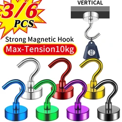 3/6Pcs Magnetic Hooks Heavy Duty, 25 LBS Strong Magnets with Metal Hooks for Refrigerator, Kitchen, Workplace