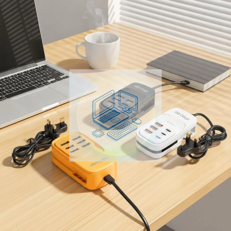 Multi-Port USB Fast Charger, PD Charging Ports With Integrated Built-in Type-C Cable, Compact Charger For Home, Office & Travel