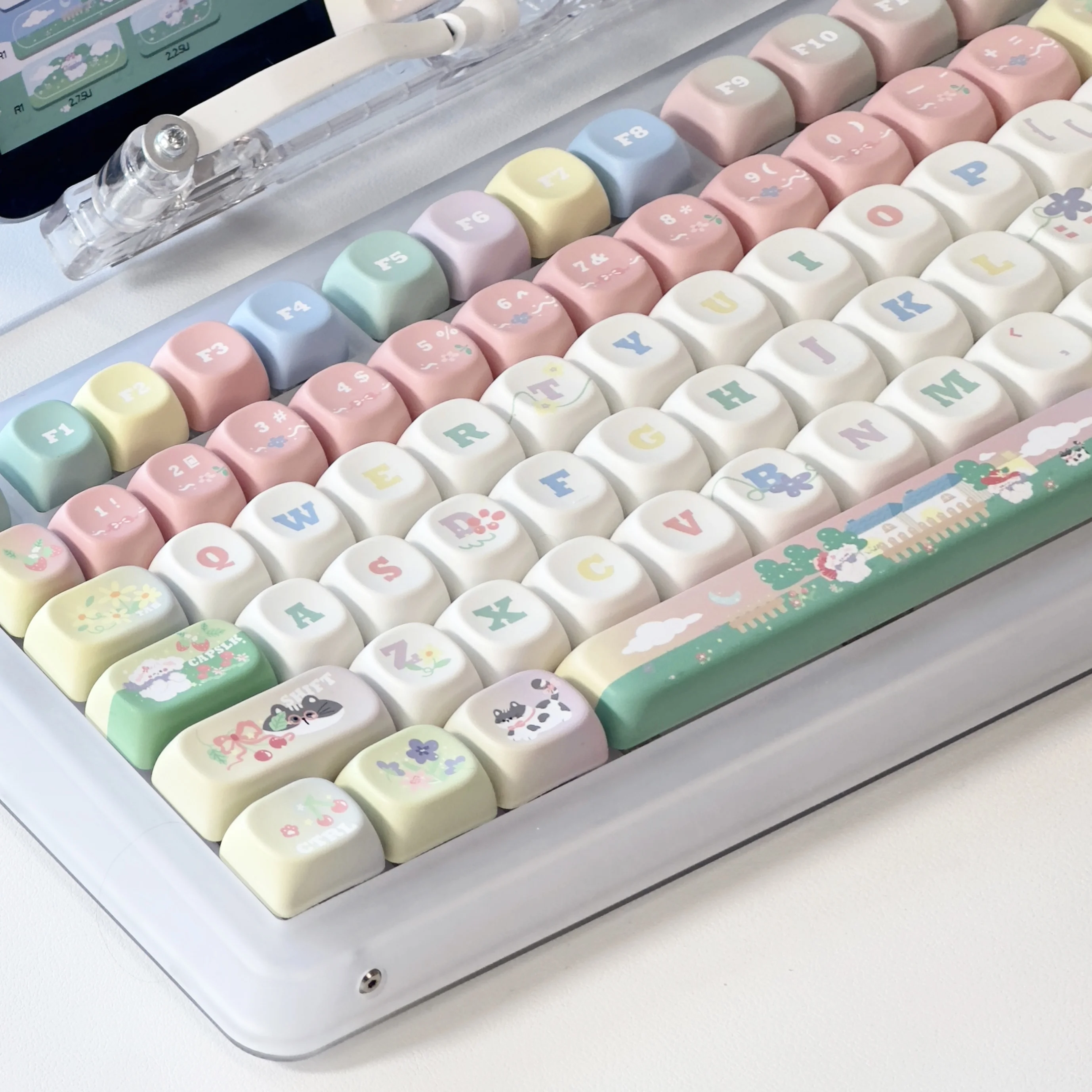 Imagem -04 - Pequeno Queijo Fresco Raspberry Ice Theme Keycap Grupo Sublimação Pbt Perfil Xda Teclado Mecânico Pintado à Mão Verão
