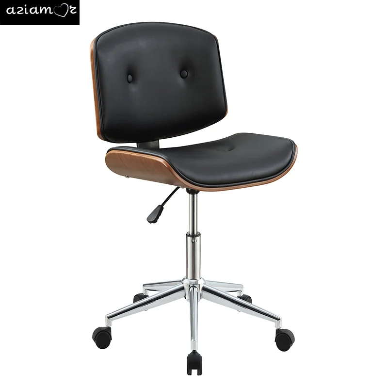 Black and Walnut Swivel Office Chair With Flip-Up Armrests And Wheels On-Site