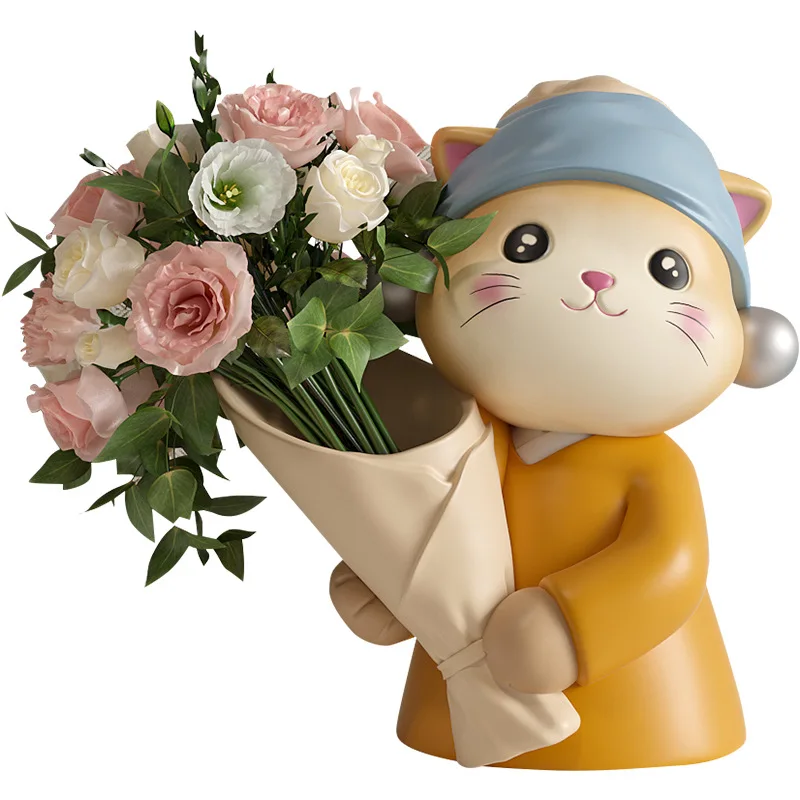

Cute Cat Vase, Pearl Cat Statue Decoration, Suitable for Small Bouquets, Unique Home Decoration Creative cat Design,