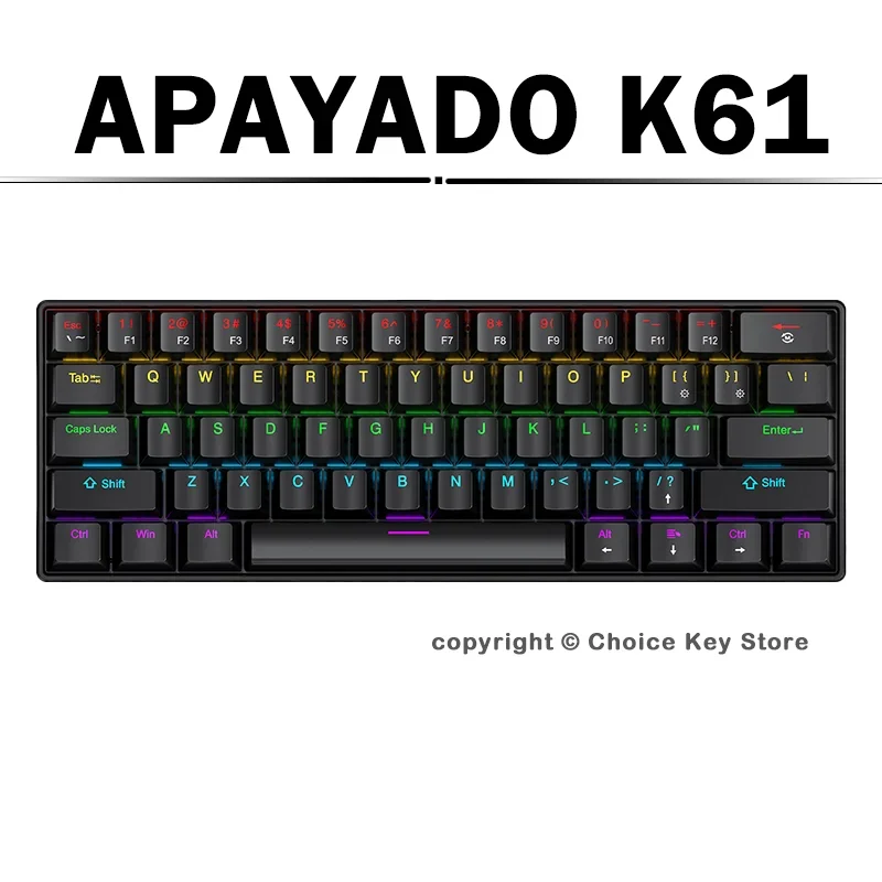 Teclado Mecânico para Jogos APAYADO K61 60% 61 Teclas RGB Com Fio Tipo-C Switches Vermelho e Azul Mini Teclado para PC Laptop