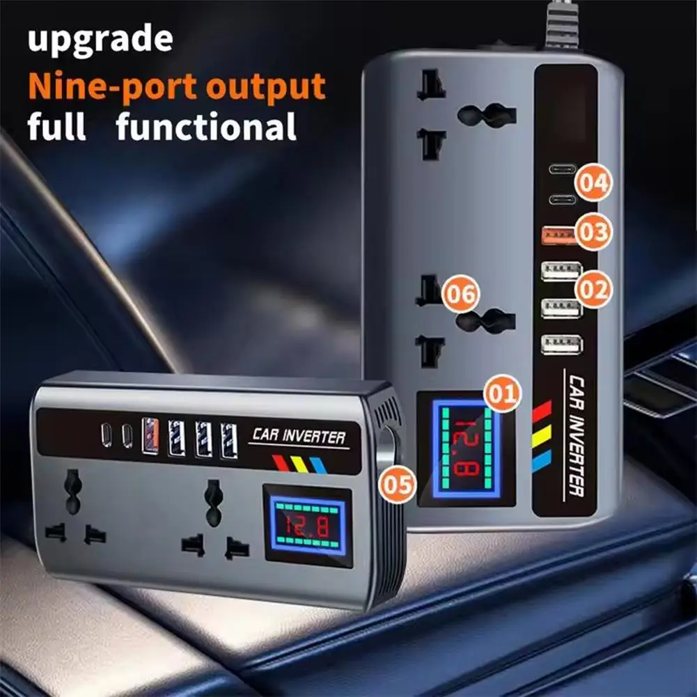 Car Inverter Converter 12V/24V To 220V Fast Charging Ports Portable Automotive Charger Inverter 3 USB Ports Vehicle Inverter