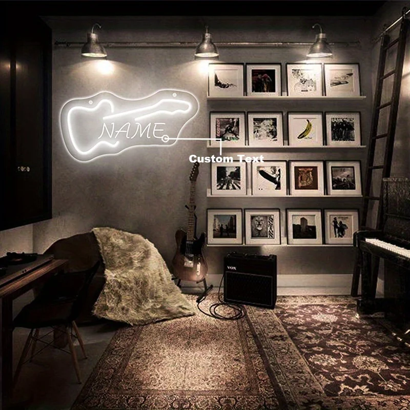 Custom Guitar Neon Sign - USB Powered LED Wall Decor, Push Button Control, Wall Hanging for Studio/KTV/Band/Bar/Man Cave/Bedroom