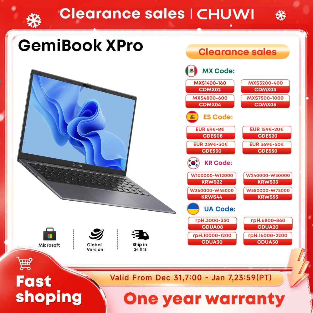 CHUWI GemiBook XPro Laptop 8GB LPDDR5 256GB SSD Intel N100 UHD Graphics for 12th Gen 14.1'' FHD 1920*1080 Windows 11 Laptops