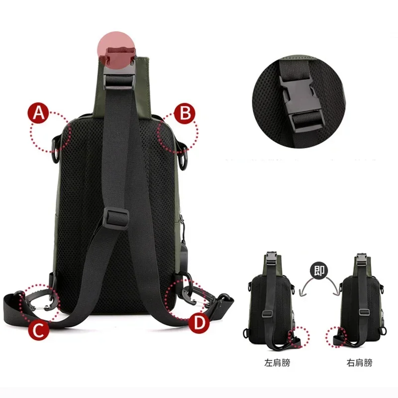 Nylon Men Backpack Rucksack Knapsack USB Charging Port Male Sling Messenger Crossbody Chest Pack Bag Daypack