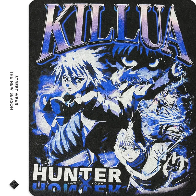 Killua Zoldyck T-shirts Men Streewear Vintage Washed Anime T Shirt Short Sleeve Harajuku Manga Phantom Troupe Tops Tees Cotton image 3
