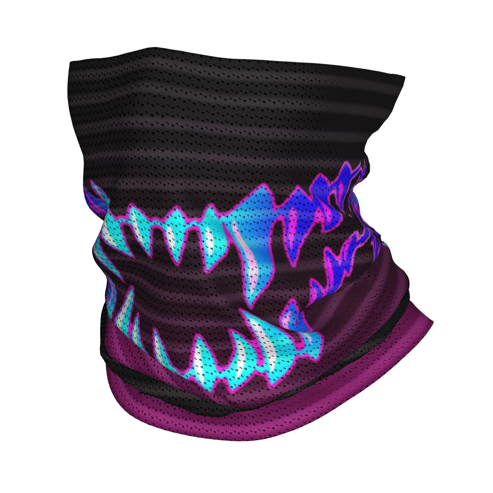 Custom Synthwave Dragon Teeth Winter Headband Neck Hiking Hunting Tube Scarf Japanese Vaporwave Demon Oni Face Bandana Gaiter