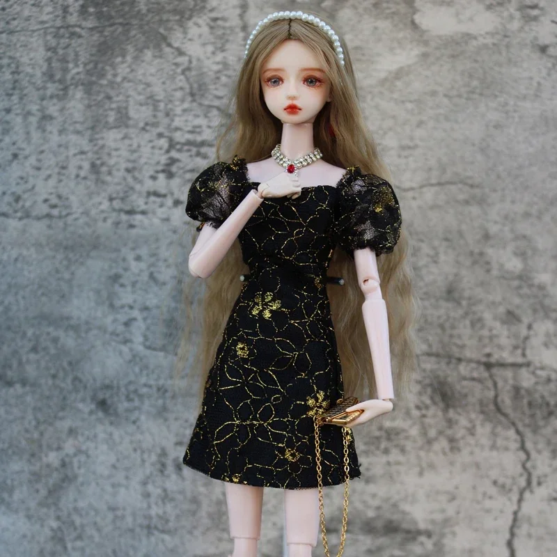 

30cm Black Golden Puff Sleeve Evening Dress for Barbie Doll Clothes Outfits Princess Party Gown 1/6 BJD Dolls Accessories Toys