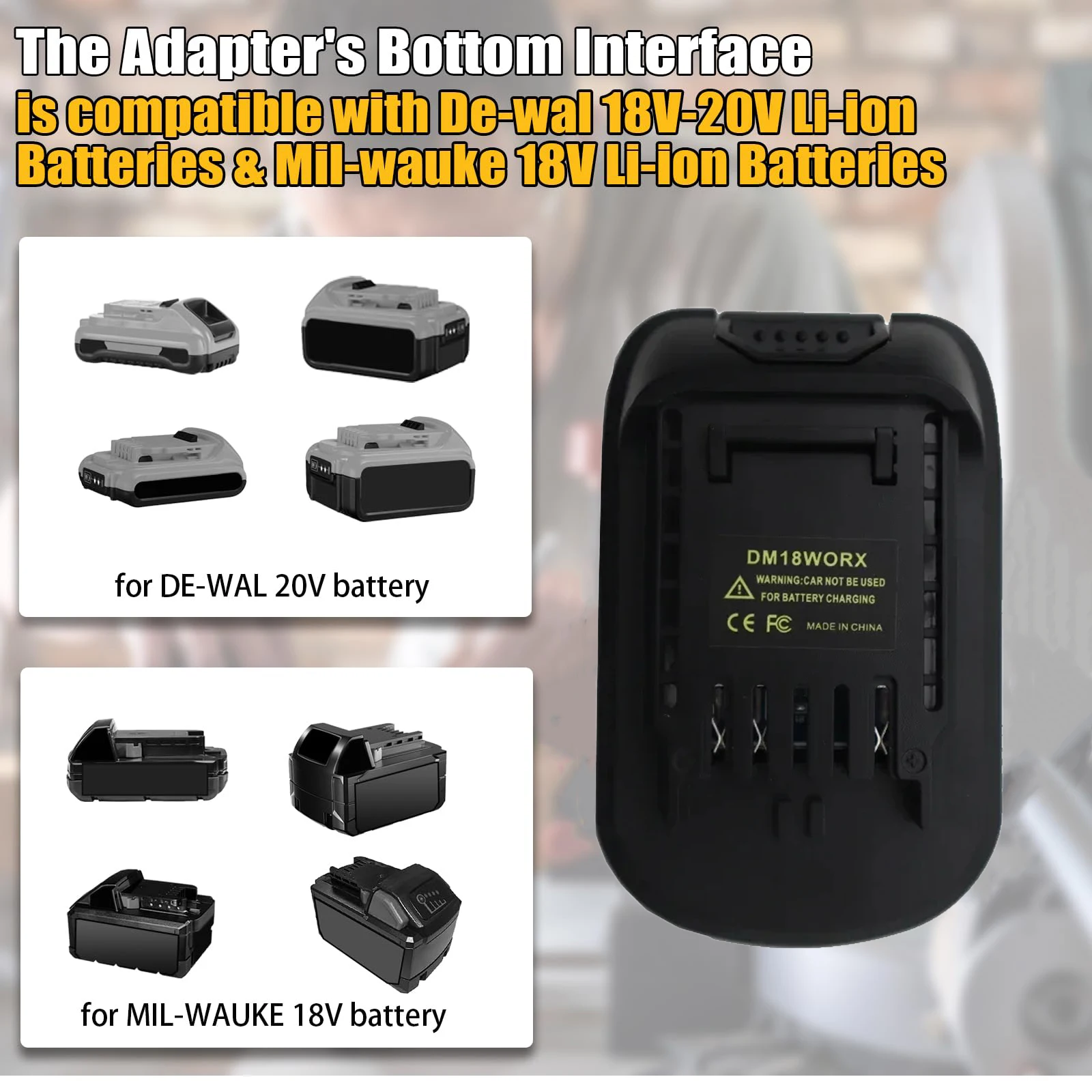 ALASICKA DM18WORX 5PIN Battery Adapter for DeWalt for Milwaukee 18V 20V Li-ion Battery To for WROX 5PIN Large Foot Power Tools