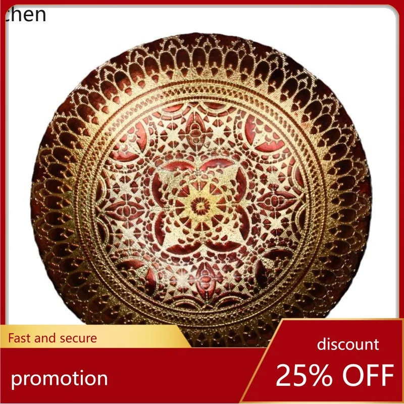 

HXL Mandala Pattern Glass Dinner Plate Party Decoration Plate Multifunctional Restaurant Dinner Plate
