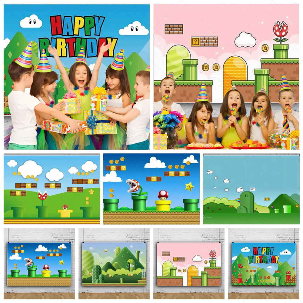 Cartoon Super M&marioed Background Birthday Party Decoration Supplies Banner Kids Boys Game Photo Custom Photo Backdrops Gift