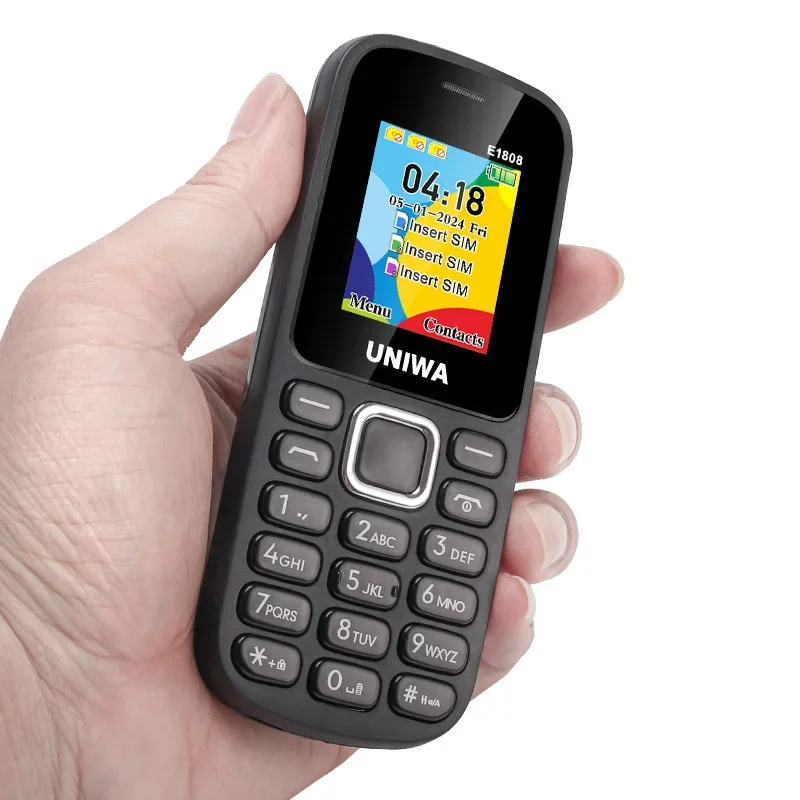 UNIWA E1808 2G ปุ่มกดโทรศัพท์มือถือ 1.77 นิ้วปุ่ม 800mAh โทรศัพท์สําหรับอาวุโสผู้สูงอายุวิทยุไร้สาย GSM โทรศัพท์มือถือ