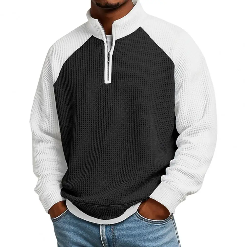 Men Waffle Sweatshirt, Long Sleeve Quarter Zip Sweatshirt,Stylish Office Casual Clothing Stand Collar Pullover Shirt for Sports