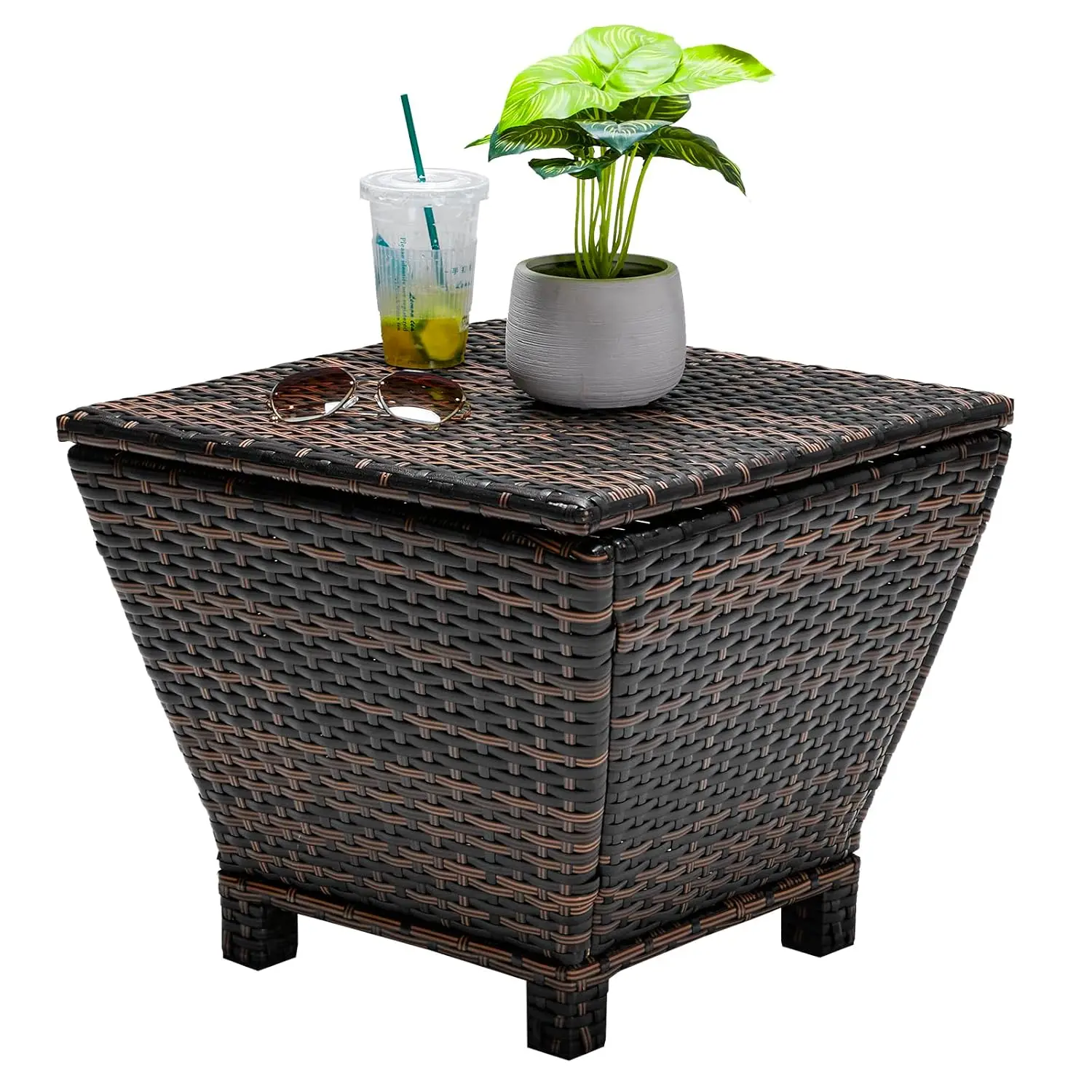 

Outdoor Side Table with Storage, 13-Gallon Patio Deck Box Outdoor Wicker Side Table for Poolside Balcony Storage, Customized