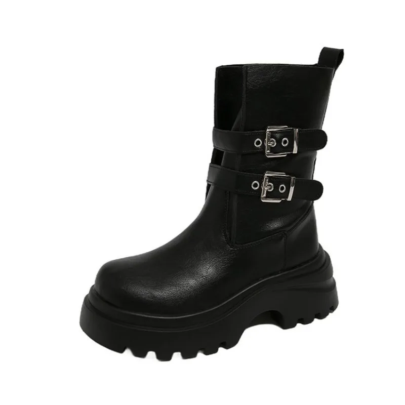 

New Woman Boots Knee High Platform Elegant Low Heel Trend Punk Gothic New Rock Leather Fashion Women's Shoes Motorcycle Footwear