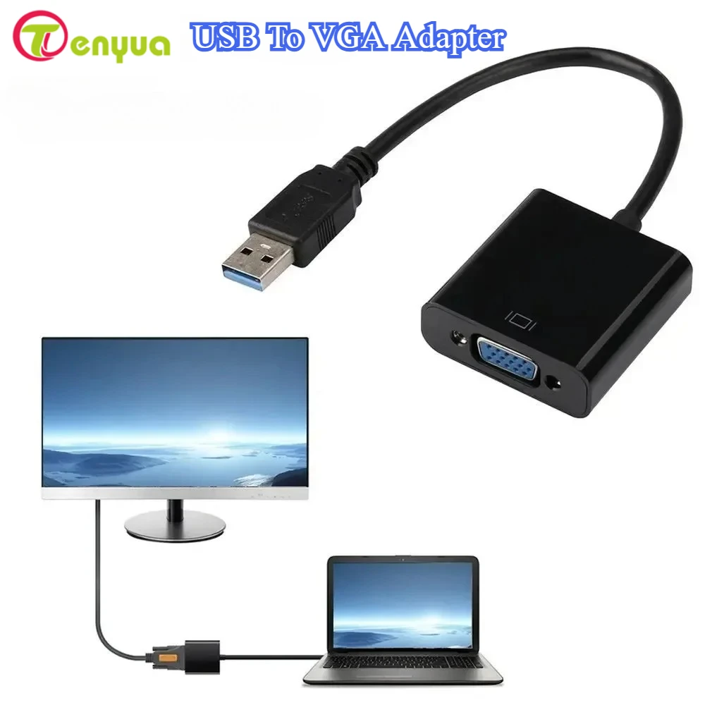 TenYua USB To VGA Adapter USB 3.0 to VGA External Video Card Multi Display Converter Video Cable for Laptop PC Monitor Projector